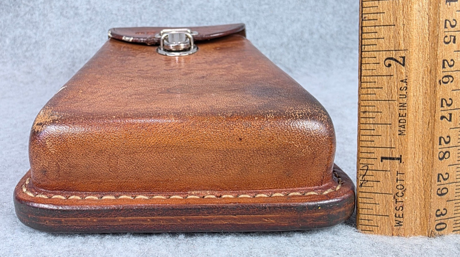 Vintage CuSack Q Leather Tool Belt Loop Hard Case Bag Pouch 8″ USA Made brown