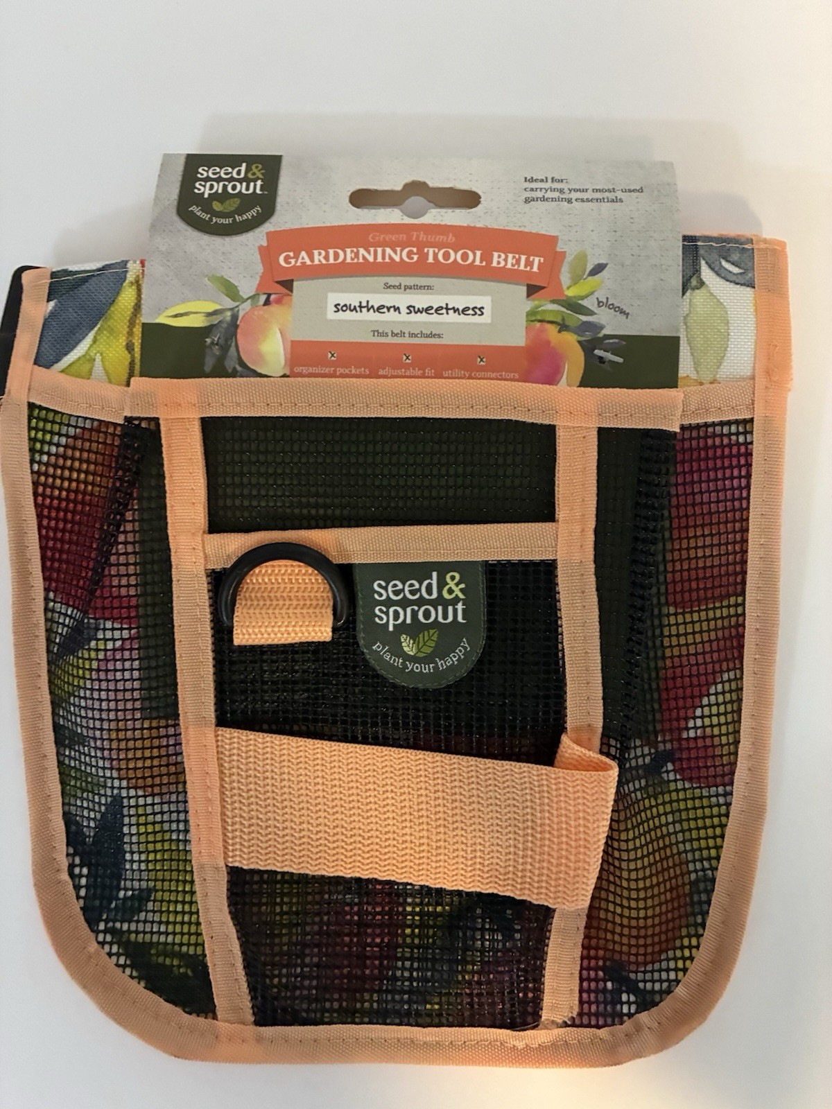 Seed & Sprout Gardening Tool Belt, Durable Mesh, Pockets , Util. Conn, Peach