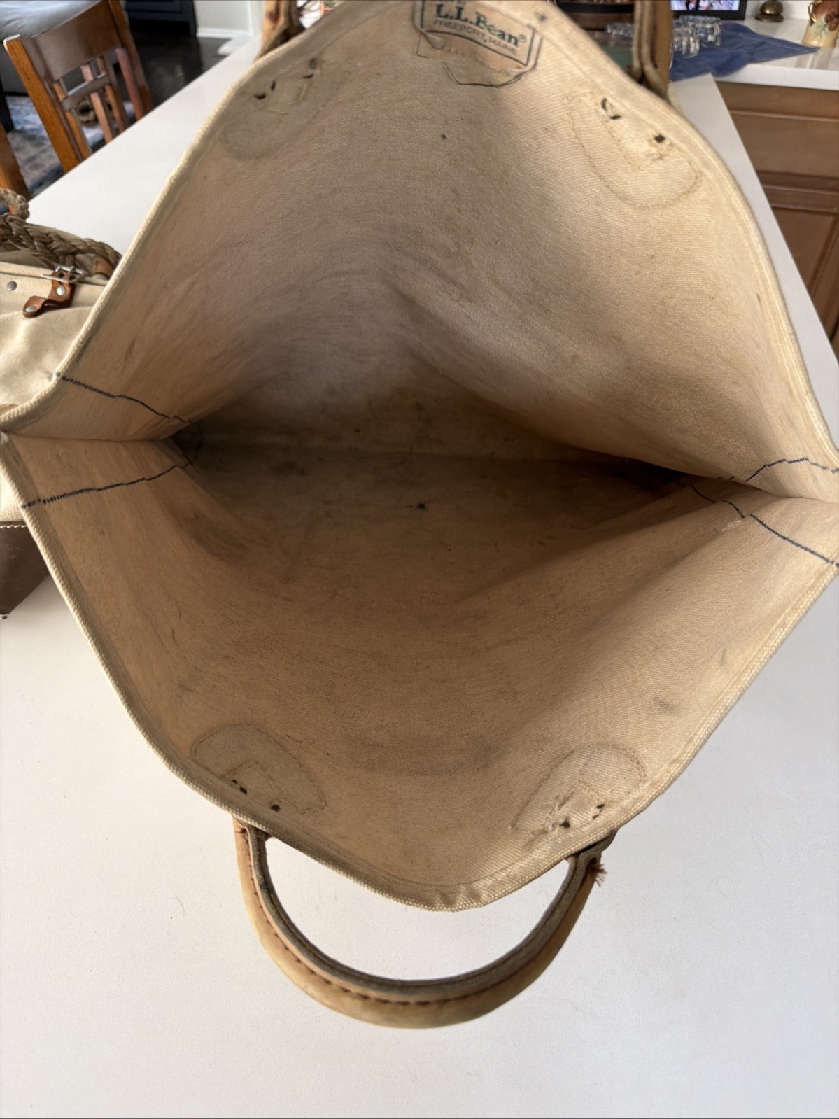 Vintage LL Bean Speedy Hoist Heavy Canvas Utility Bag Leather Handles