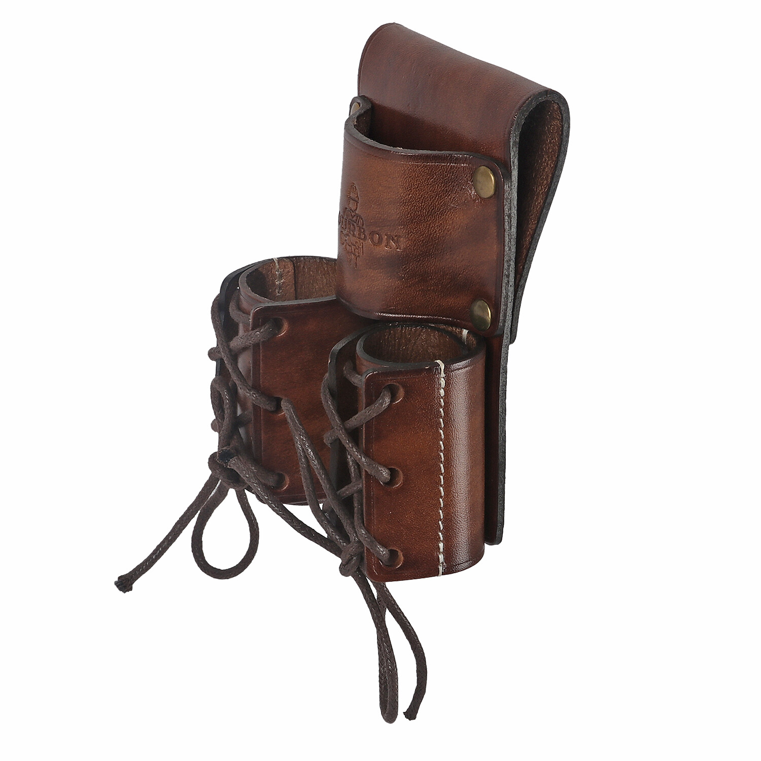 TOURBON Genuine Leather Double Bull Pins Holder Spud Wrench Carrier Tools Sheath