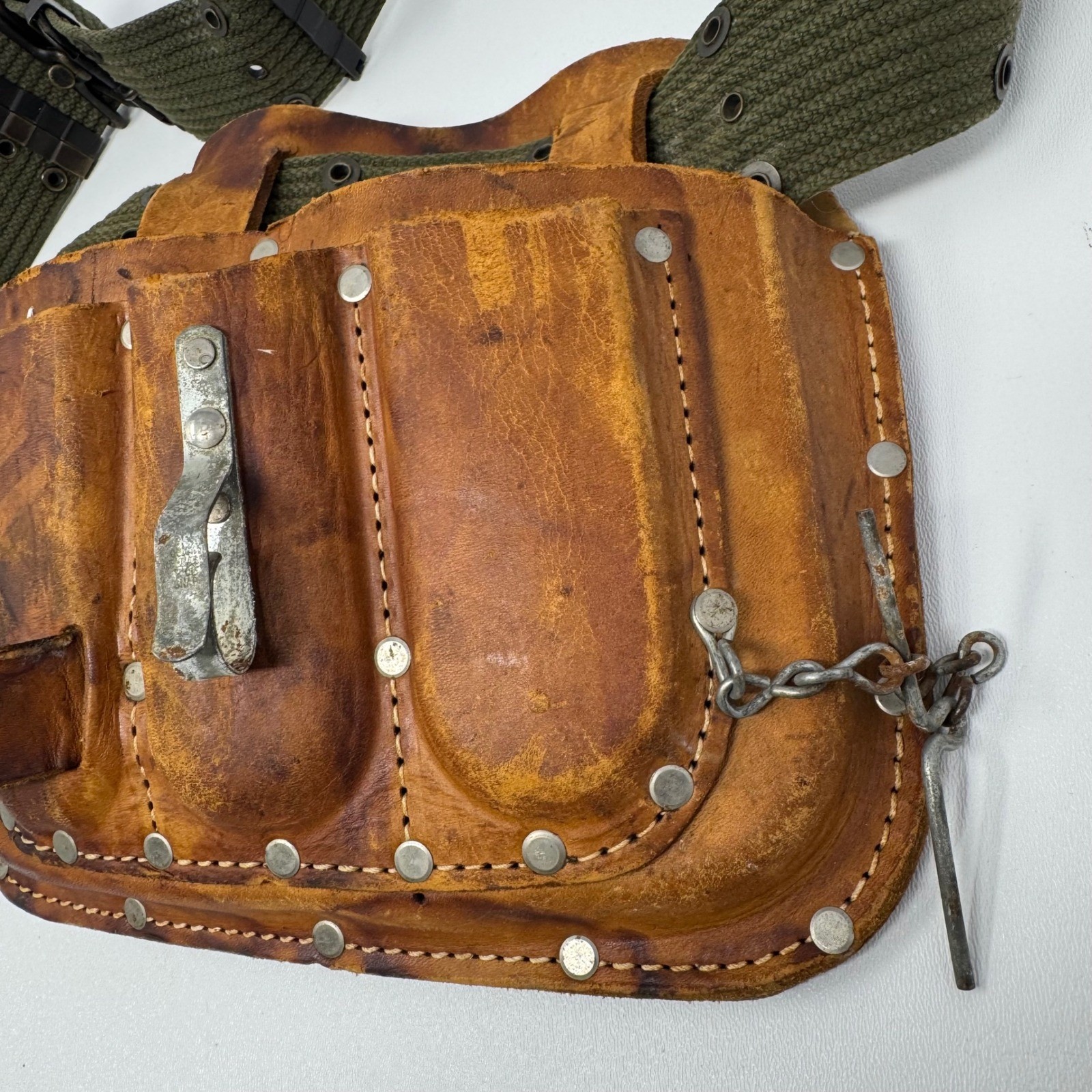 Popular Mechanics Vintage Leather Tool Belt Hammer Flashlight Holder Canvas Belt