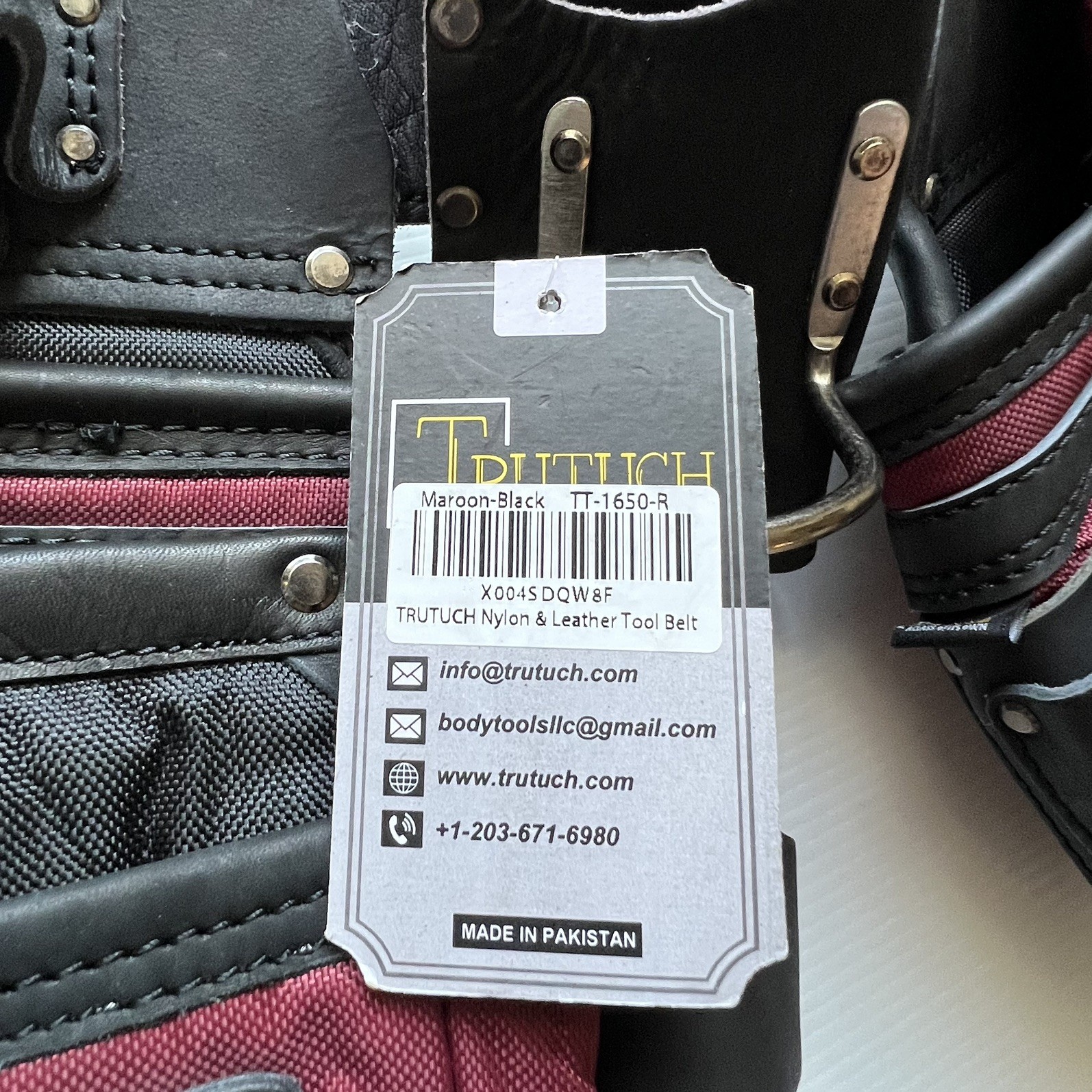 NEW Trutech Heavy Duty Leather & Nylon Tool Belt, Maroon & Black , TT-1650-R
