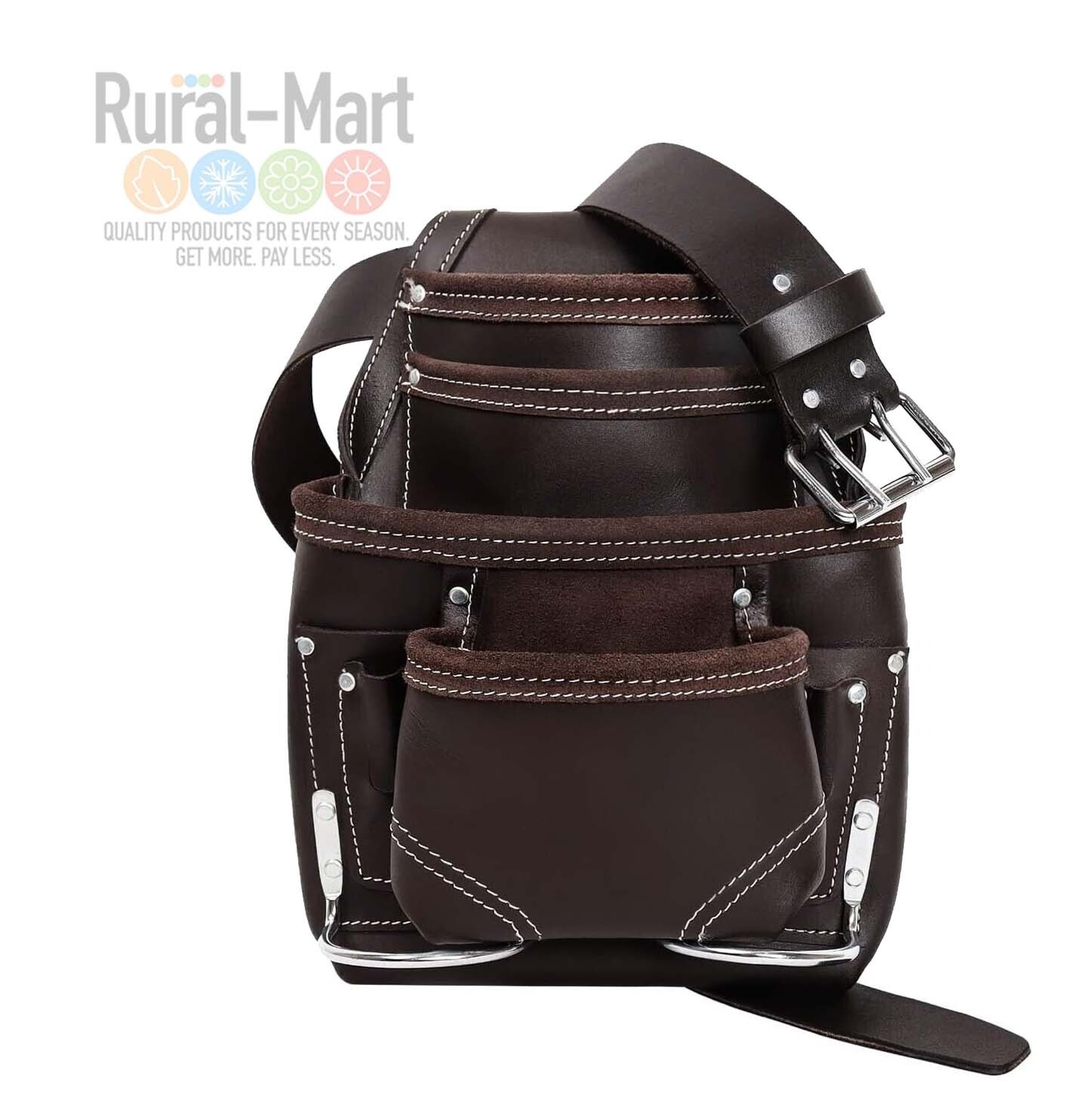 Tool PouchLeather Bag with 2″ Work Belt 10 Pockets 2 Hammer Holder for Handyman