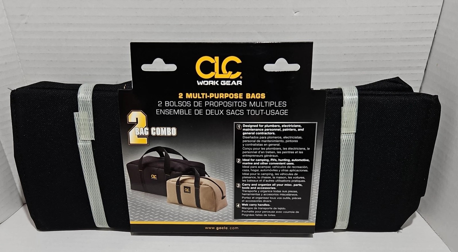 2 multi-purpose bags CLC Work Gear Tool Works Black and Tan Zipper Closure