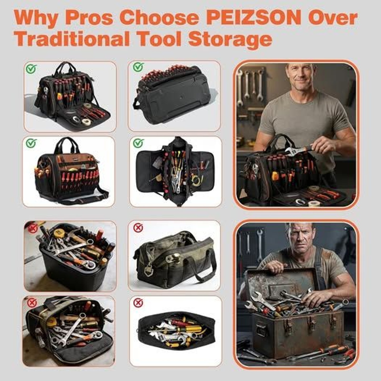 Large Contractor Tool Bag 46 Pockets 80+ MOLLE Loops Molded Base