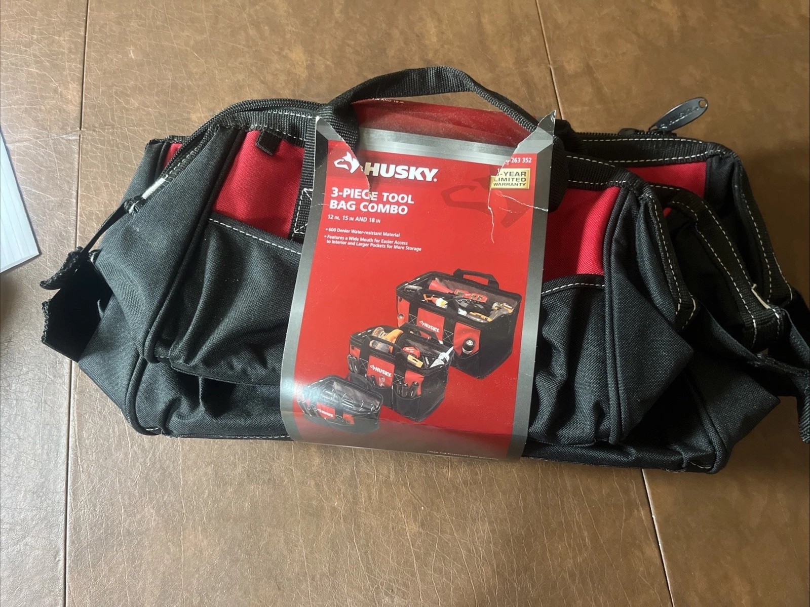 Husky 3 Tool Bag Combo Set -12 Inch 15 Inch & 18 Inch Bags Water Resistant NEW