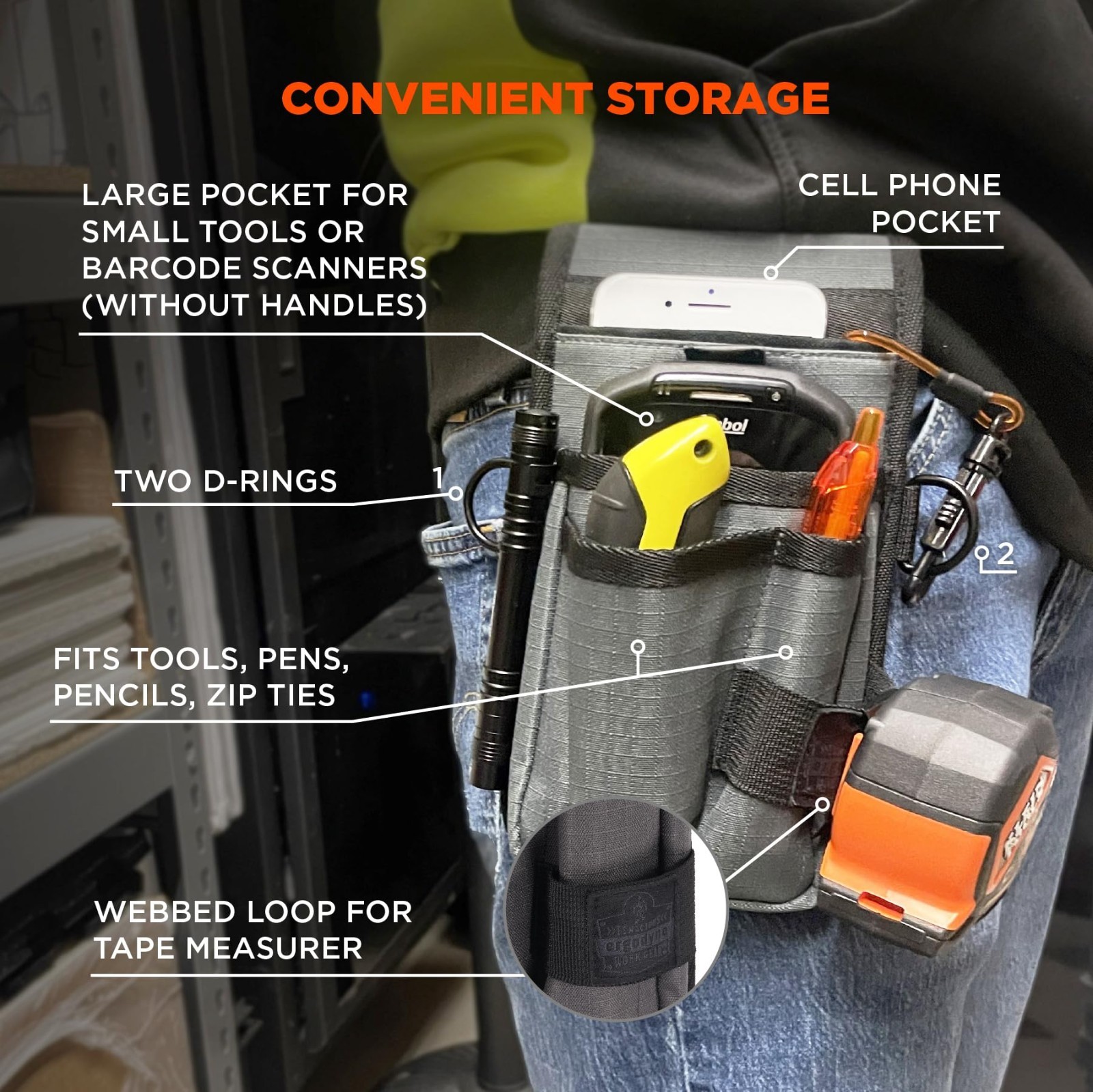 Utility Tool Pouch with Knife Holster, Scanner Holder & Cell Phone Pocket