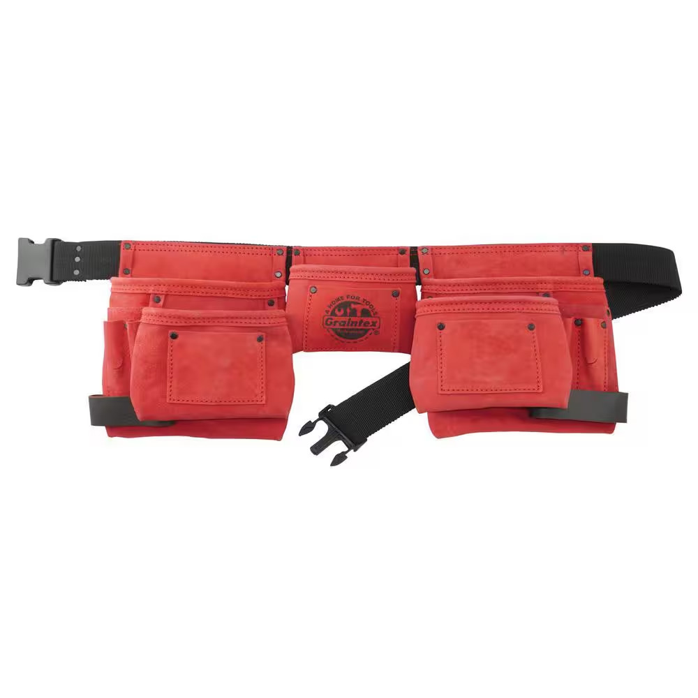 11-Pocket Suede Leather Red Tool Apron with 2 Hammer Loops