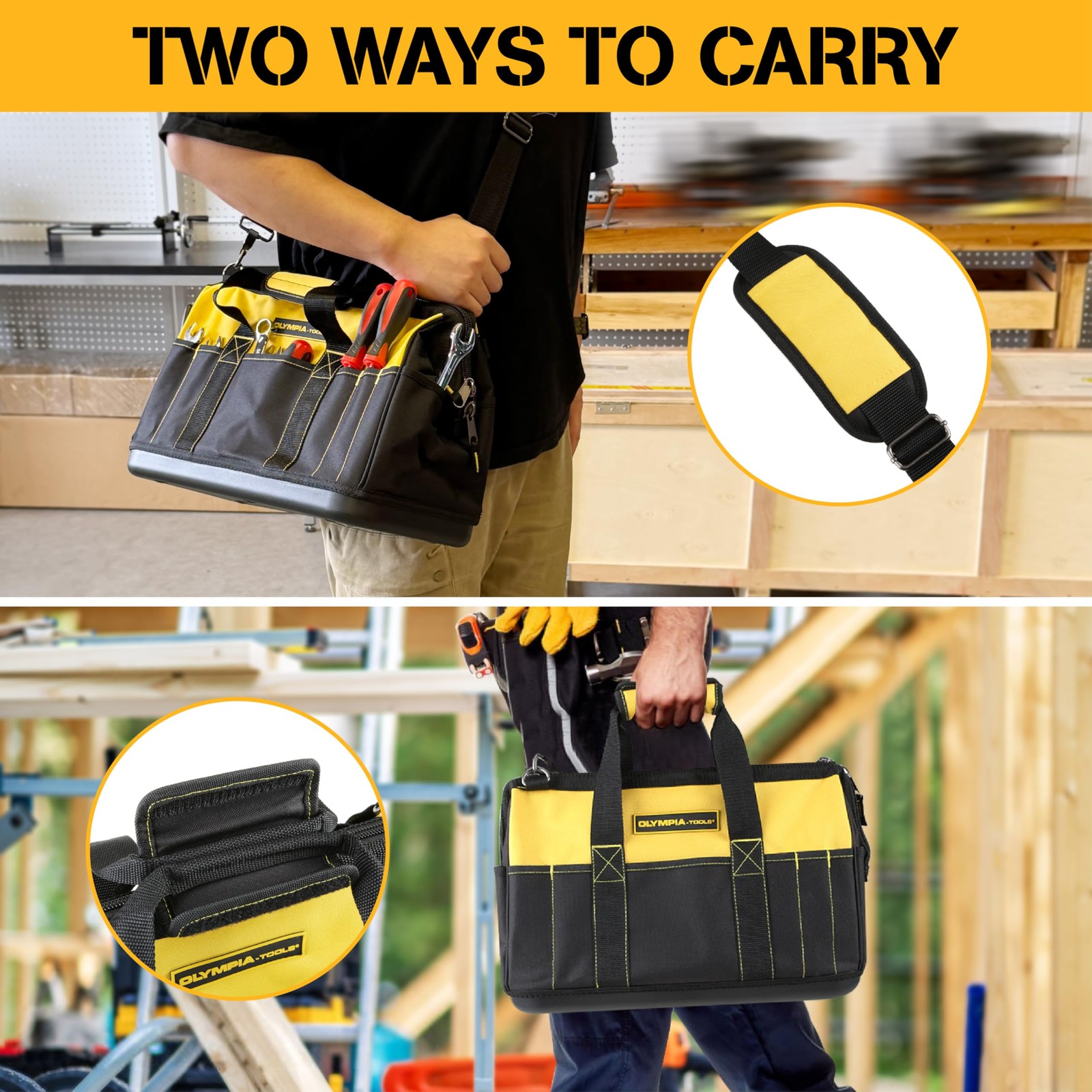 S 16 Inch Wide Mouth Tool Bag Molded Waterproof Base With 21 Pockets And 7 Belt