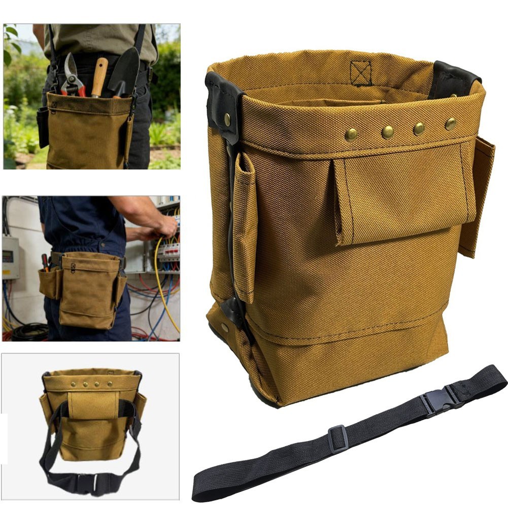 Khaki 1200D Oxford Tool Waist Bag with Reinforced Stitching and Rivet Details