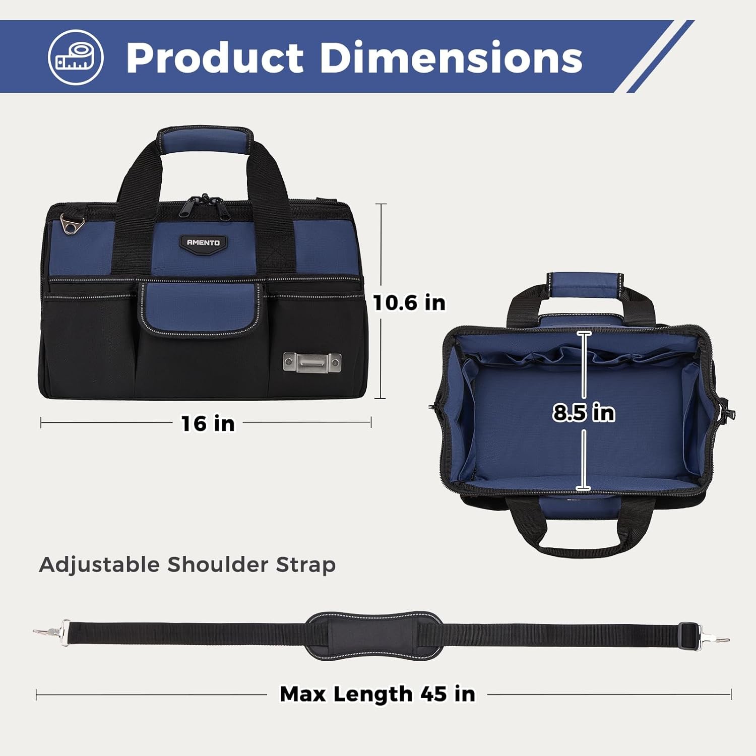 16″ Heavy Duty Tool Bag 22 Pocket Soft Tool Tote Organizer Electrician Blue