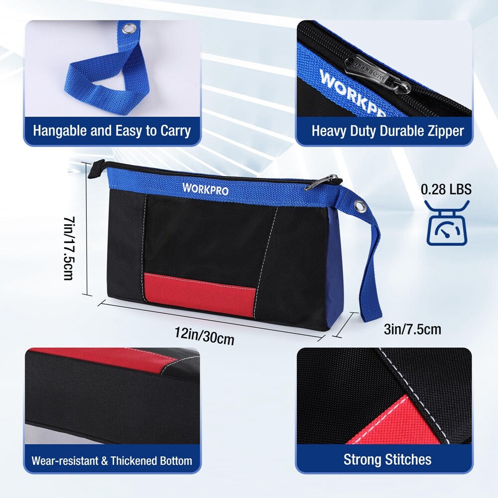 WORKPRO 12″ Tool Pouches with Zipper Heavy-Duty Small Tool Bag for Tool Storage