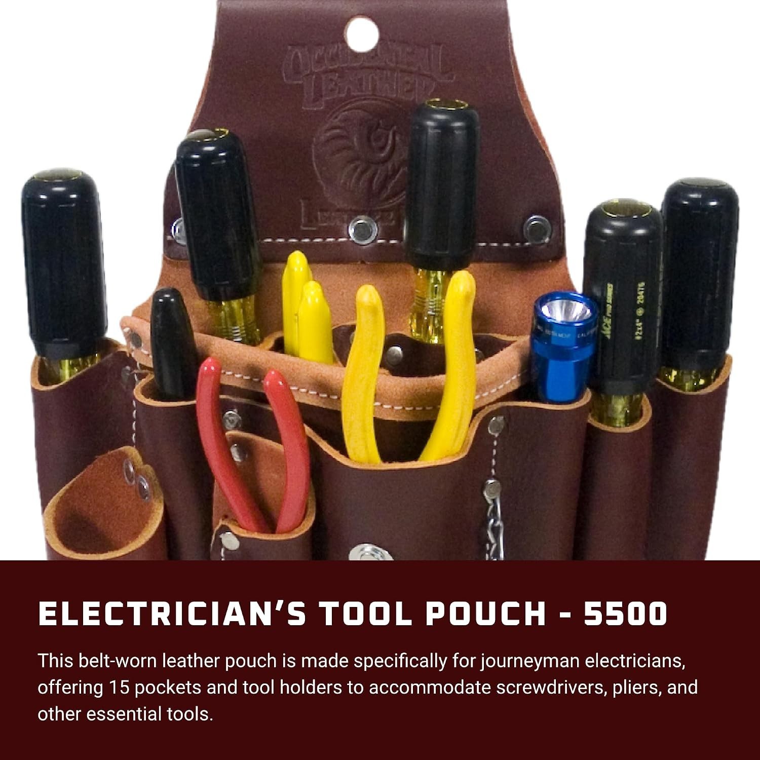 Occidental Leather 5500 Electrician’s Tool Pouch – Streamlined, 15-Pocket Design