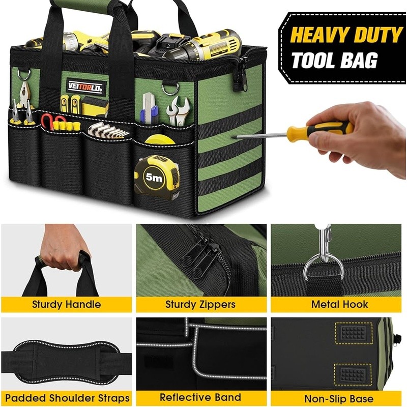 Durable Tool Bag Heavy Duty Organizer W/ Multiple Compartments Professionals New