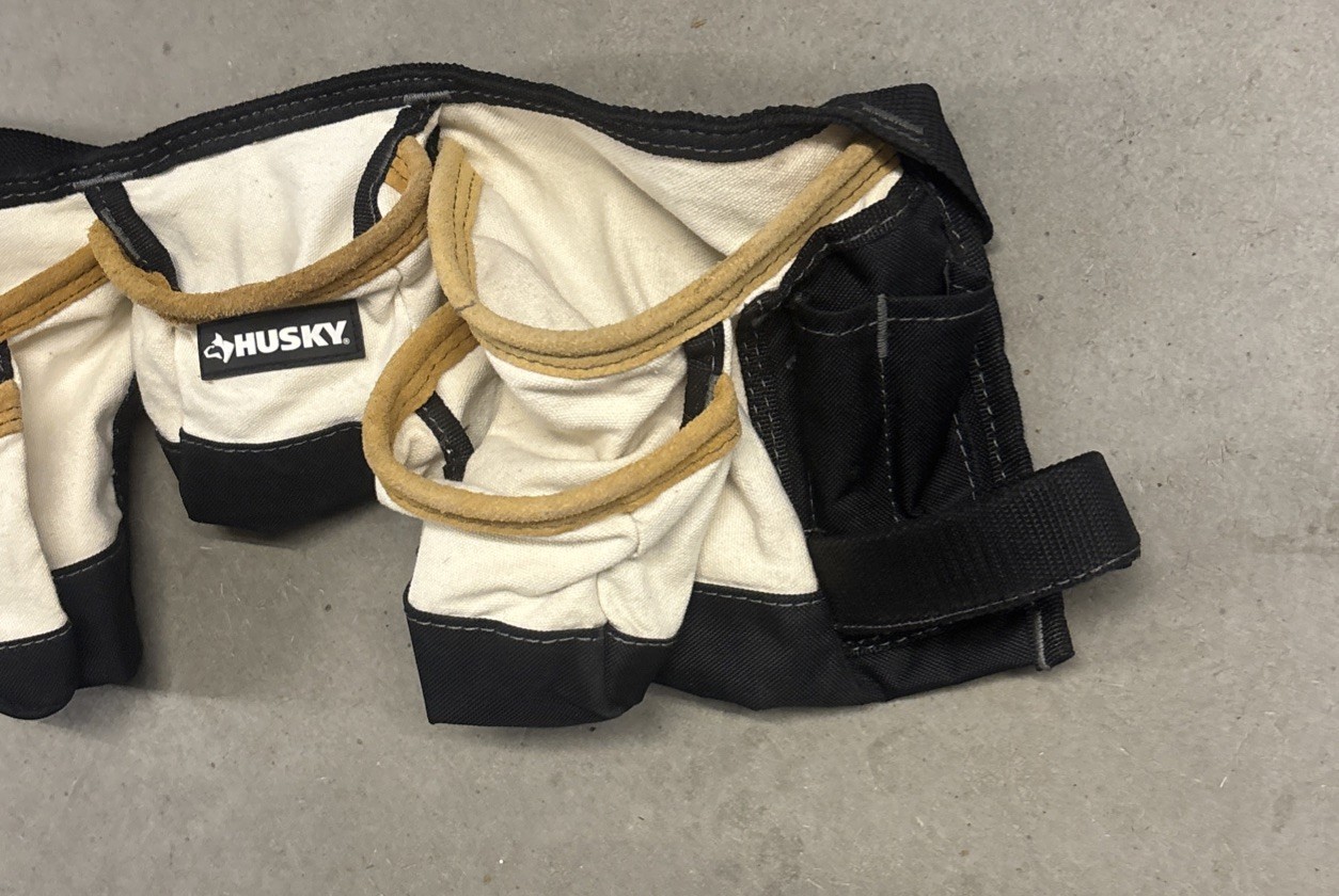 Husky Canvas Tool Belt Pouch Waist Apron Tan Suede Trim Adjustable Buckle Black