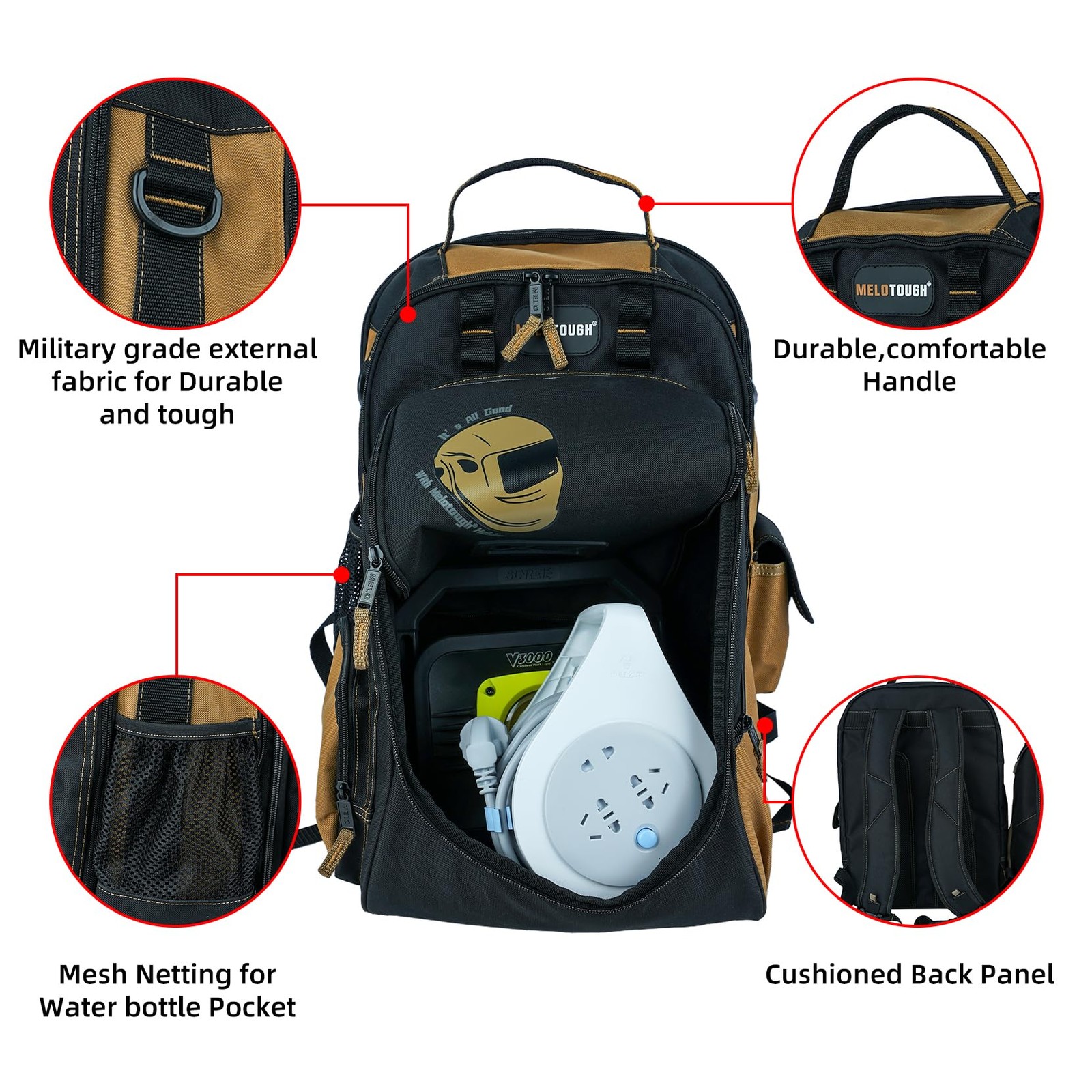 Melotough Electricians Tool Bag Backpack Welding Helmet Bag Heavy Duty Tool Bag