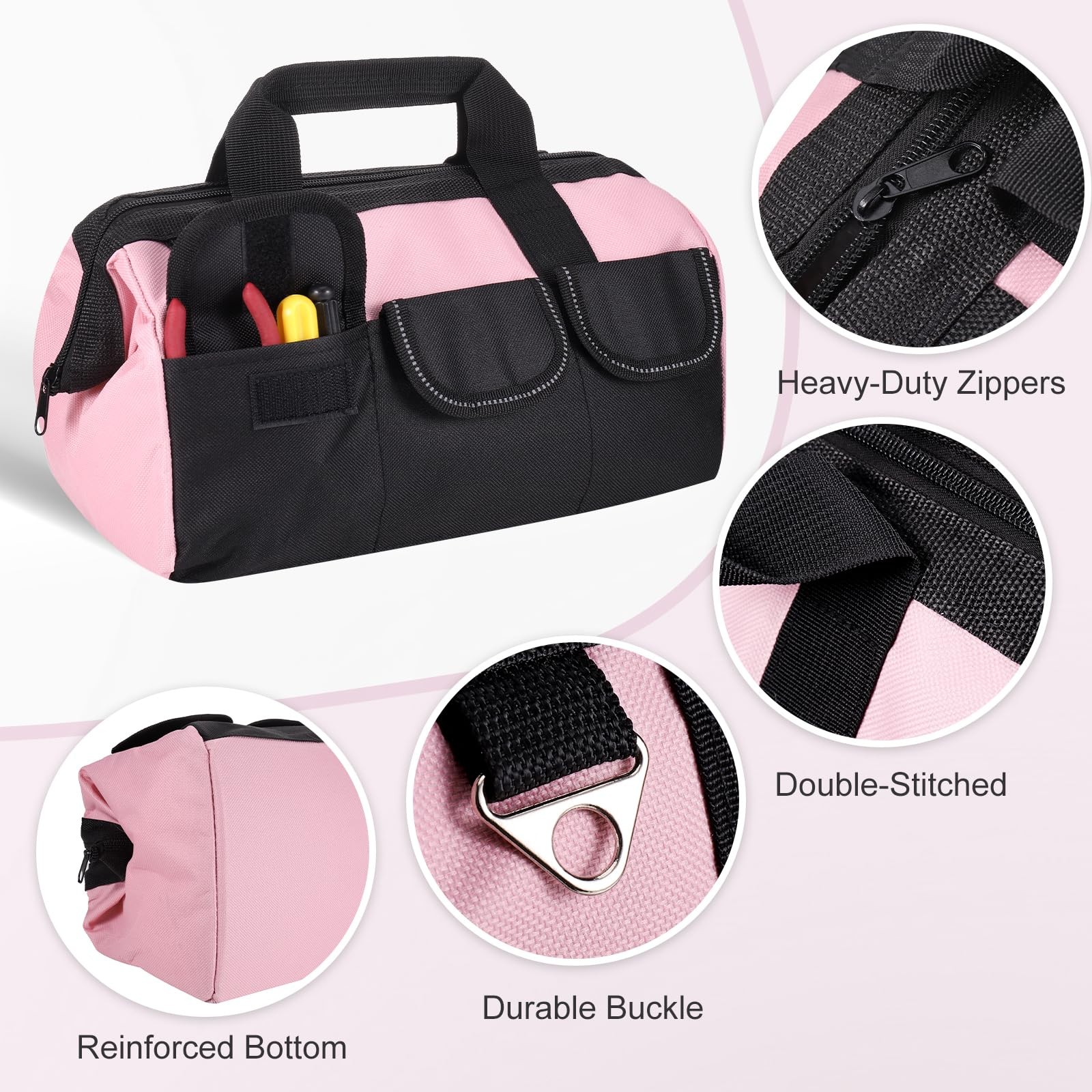 3 Pack Pink Tool Bag for Women, 13 Inch Heavy Duty Water-Resistant Tool Organ…