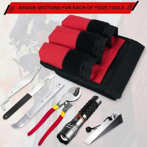 7-Pocket Firefighter Tool Pouch with Carry Handle and Flap, Fits in Bunker Gear