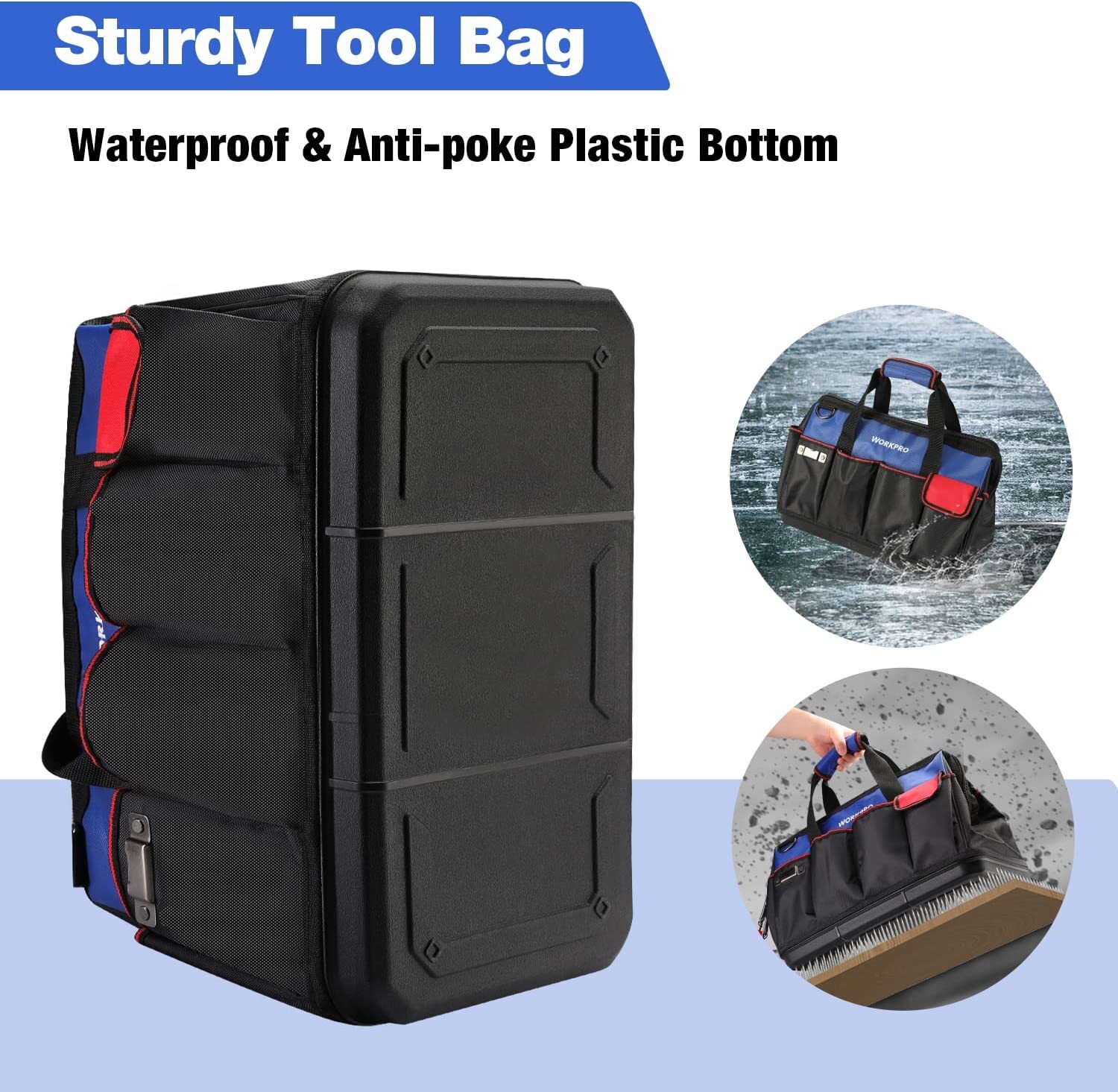 WORKPRO 18» Tool Bag Zipper Wide Mouth Open Top Tool Organizer Case Black/Blue