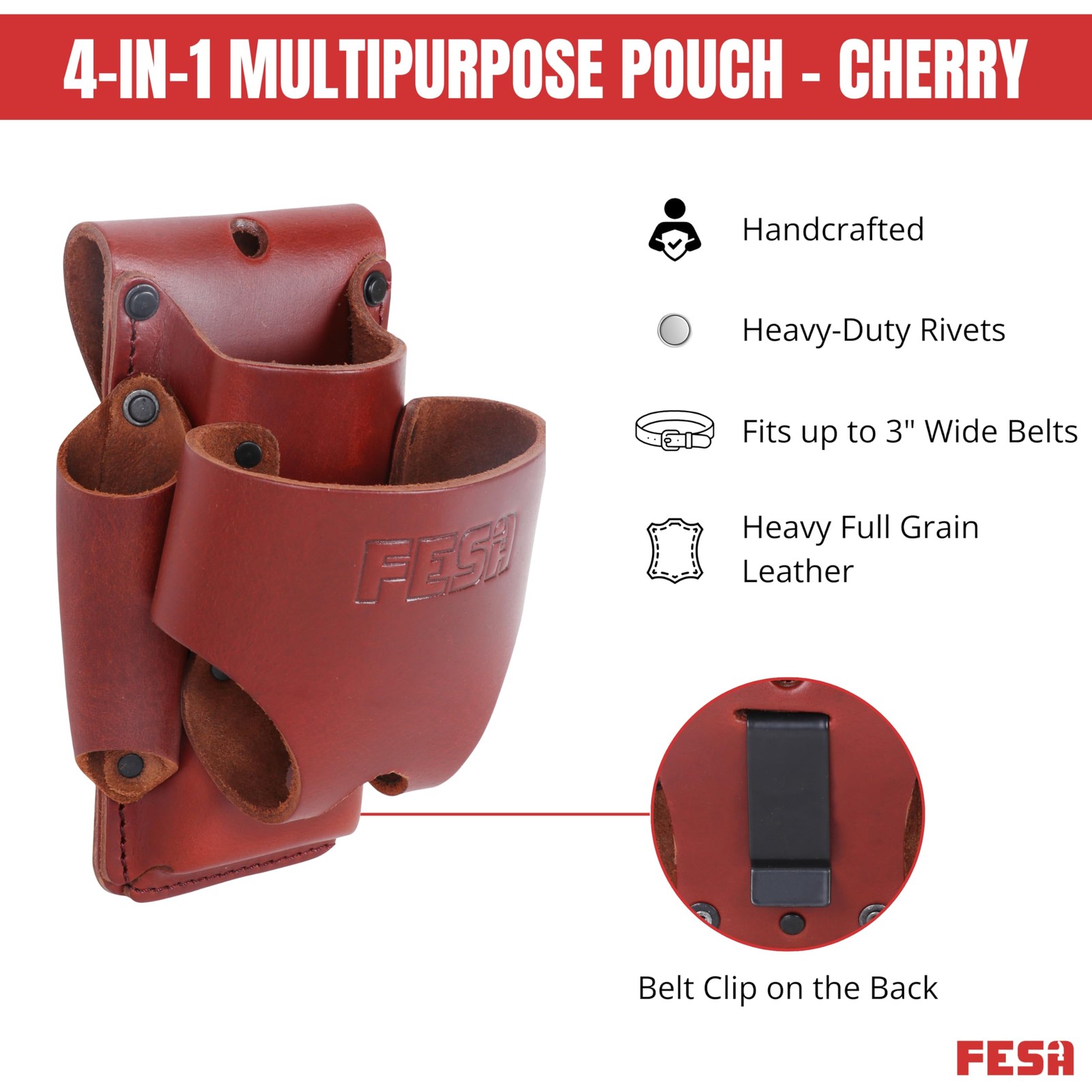 Leather Tape Measure Holder – 4-in-1 Heavy Full Grain Leather Small Tool Pouc…