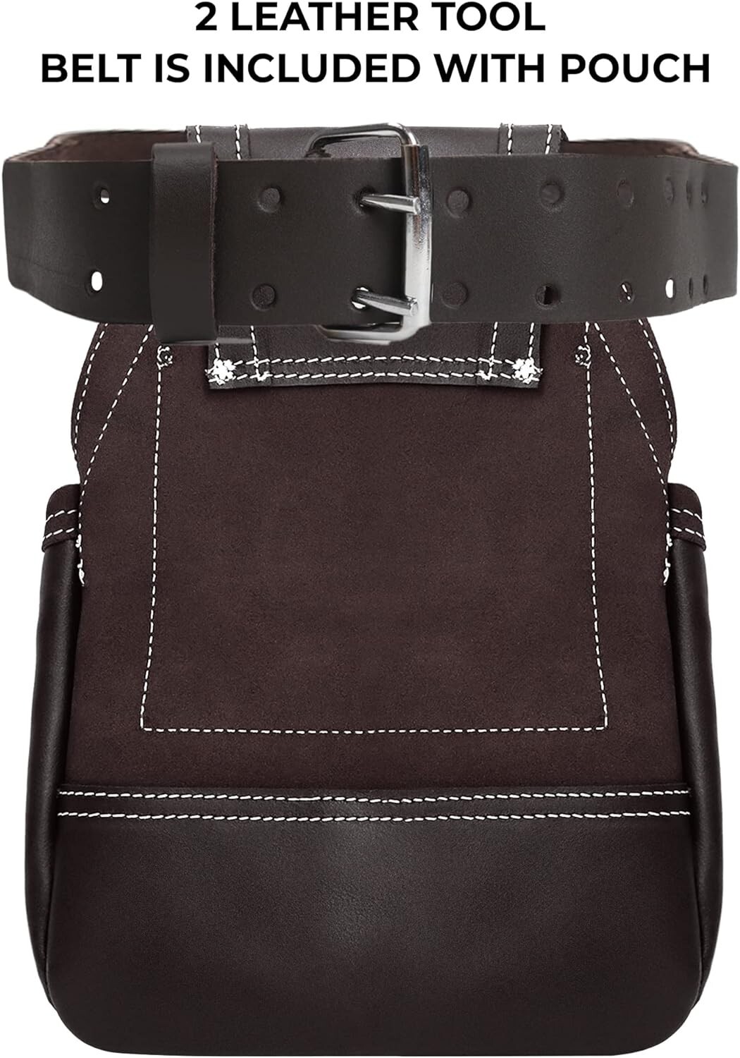 Tool PouchLeather Bag with 2″ Work Belt 10 Pockets 2 Hammer Holder for Handyman