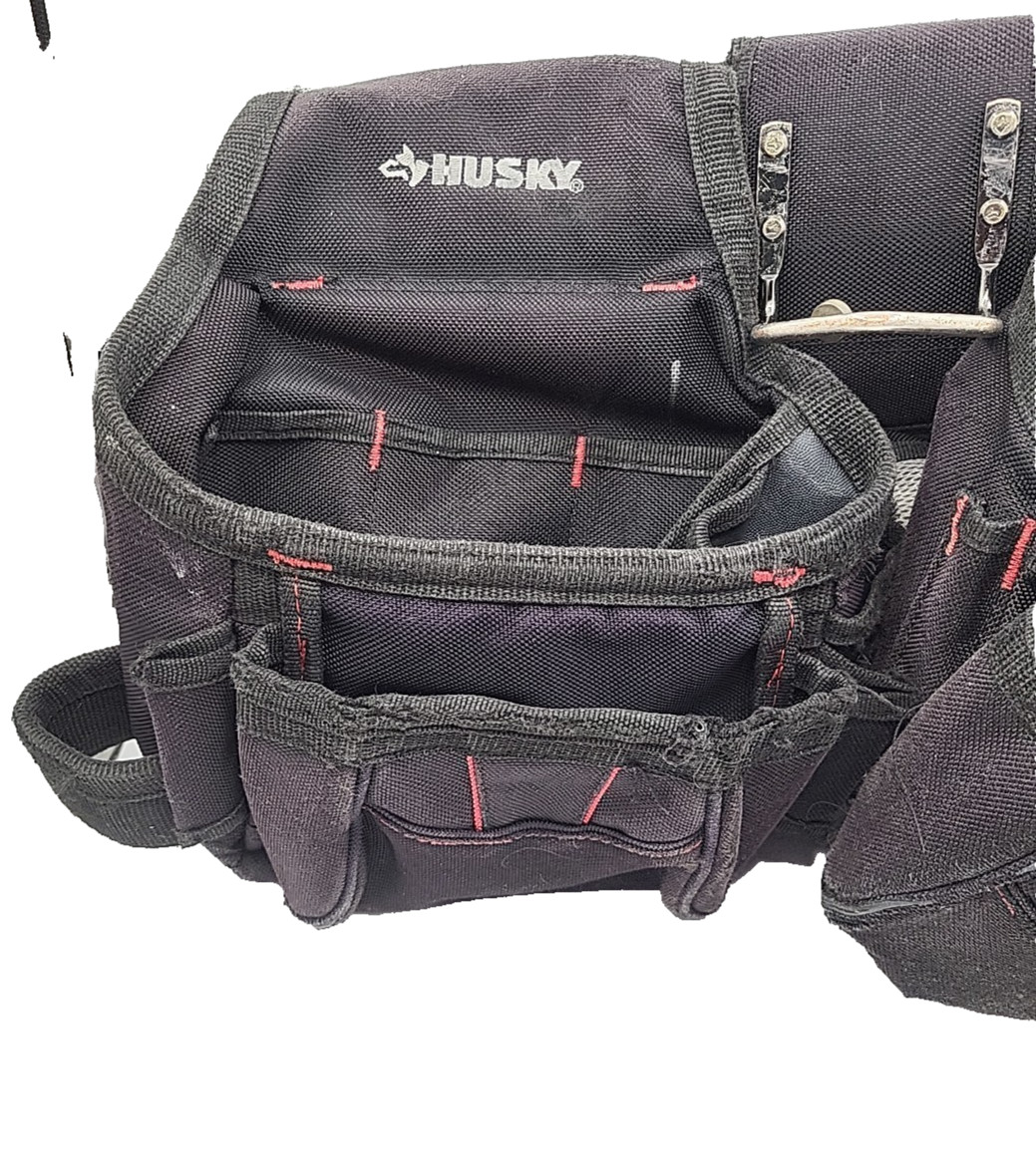 Husky Tool Belt Contractor 2 Bag 10 Pocket Work Belt Black Hammer Loop Carpenter