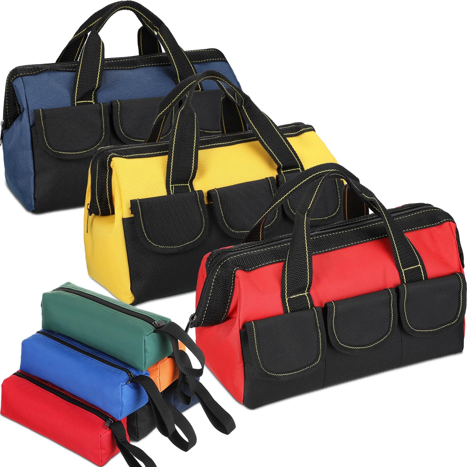 9 Pcs Kit 3 Wide Mouth Tool Bags 6 Small Waterproof Pouches Totes 13 In Multi