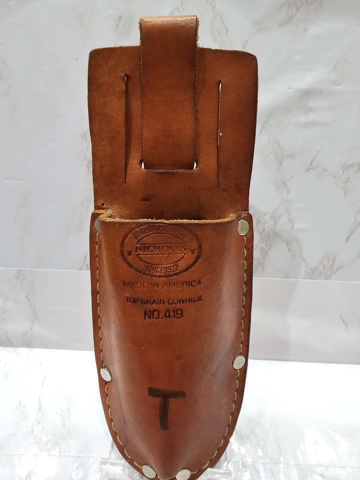 Vintage Tool Holster Cowhide Leather Nicholas No 419 Brown USA Button For Belt