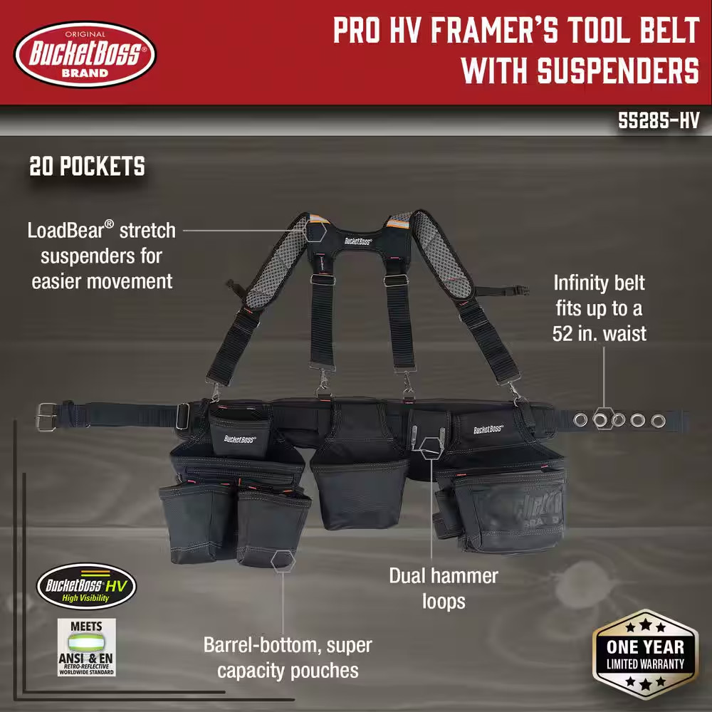 3-Bag 17-Pocket Professional High Visibility Framers Work Tool Belt Tool Storage