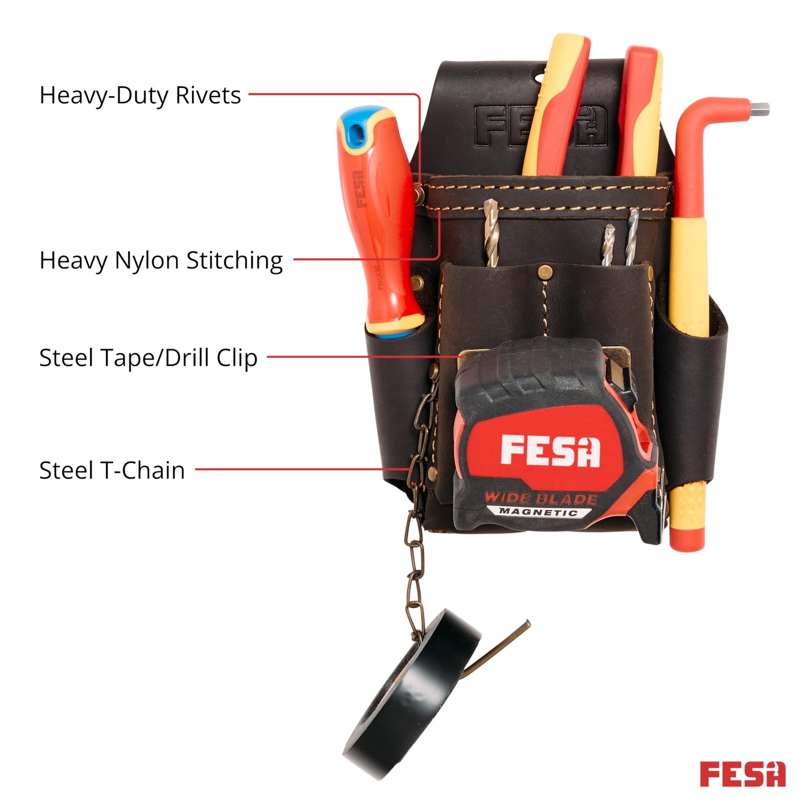 Small Electrician Tool Pouch Leather 7in1 Tape Measure Drill Clip Belt