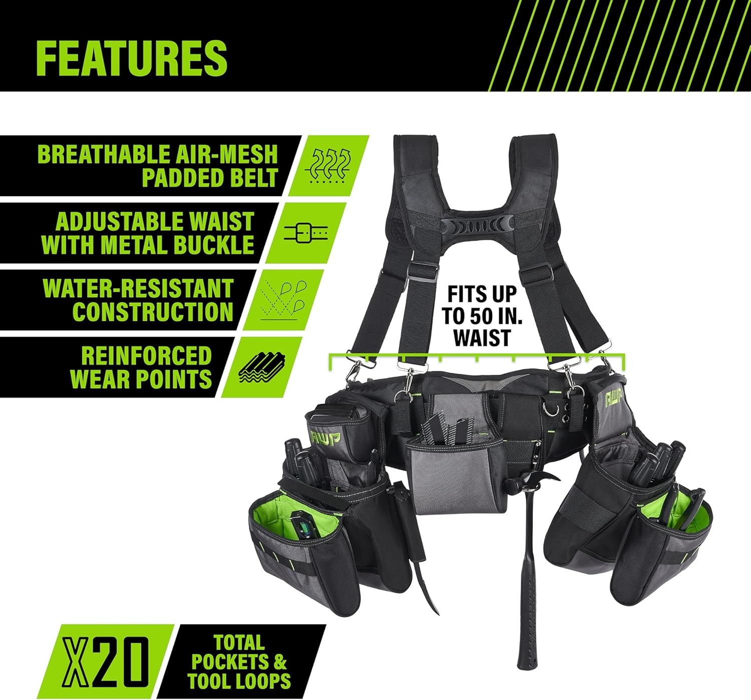 Tool Belt Tool Rig, Durable Premium Utility Belt Organizer for Men & Women, Util