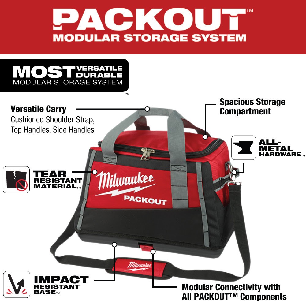 Milwaukee 48-22-8322 PACKOUT 20″ Tool Bag, Impact-Resistant Base,1680D Ballistic