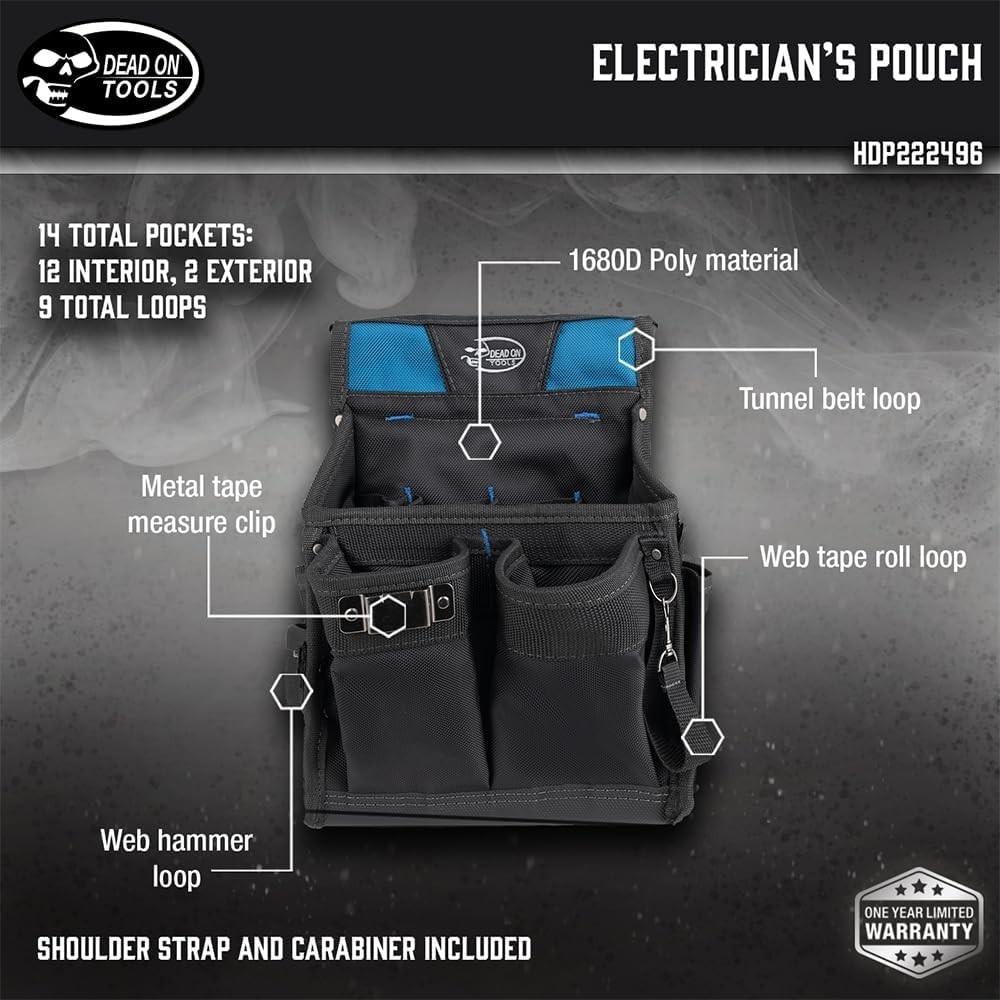 Compact Black Electrician Tool Pouch with 20 Pockets for Ultimate Organization