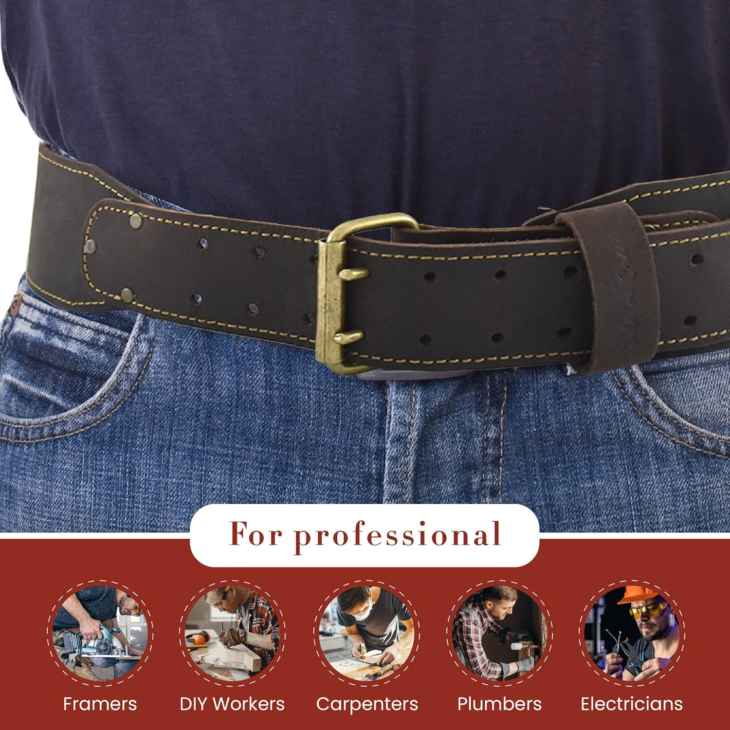 Style N Craft – 3″ Wide, Long, Tapered Full-Grain Oiled Leather Work Belt, Durab