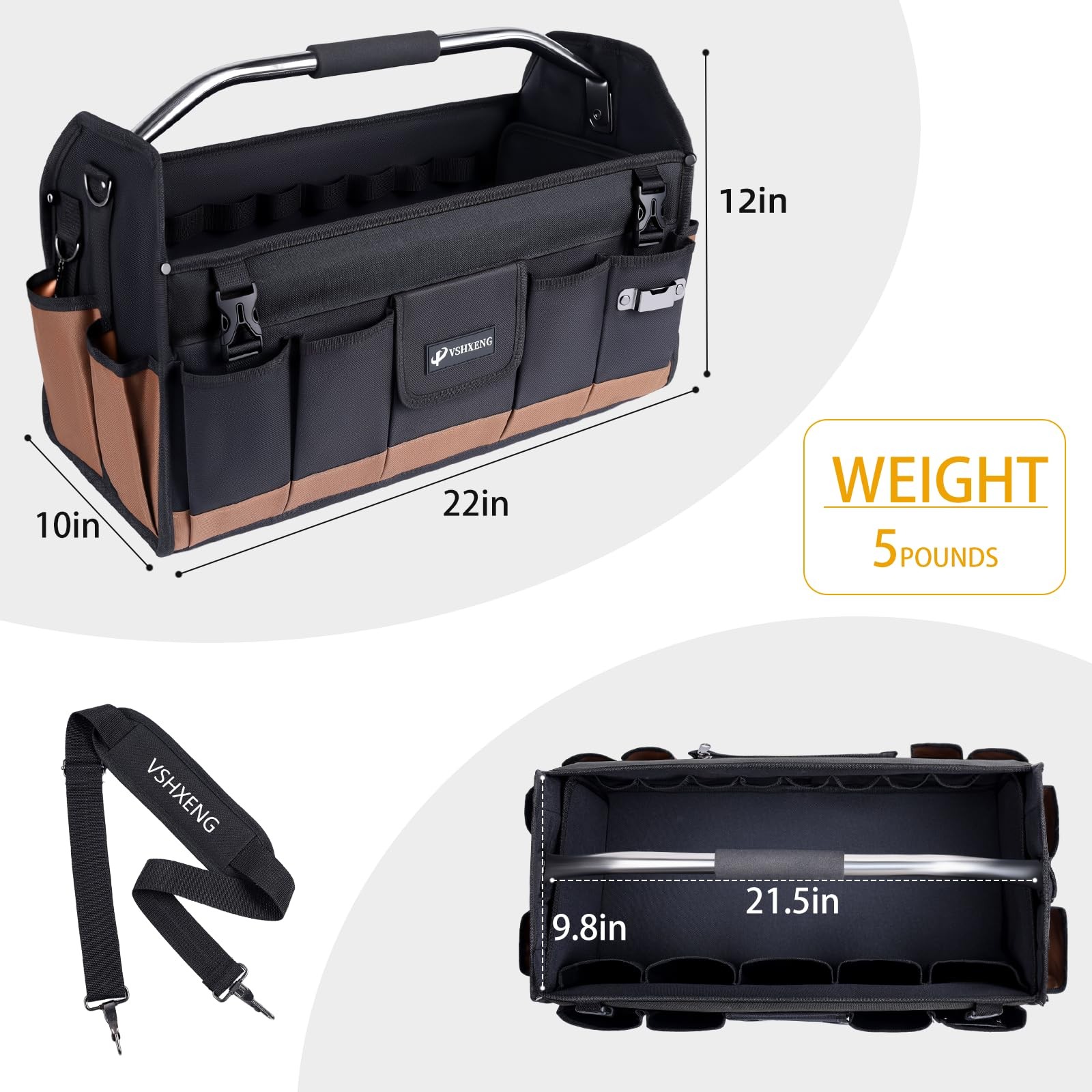 22 Inch Tool Bag, Foldable 19 Pockets Tool Tote Bags with Tool Organizer with…
