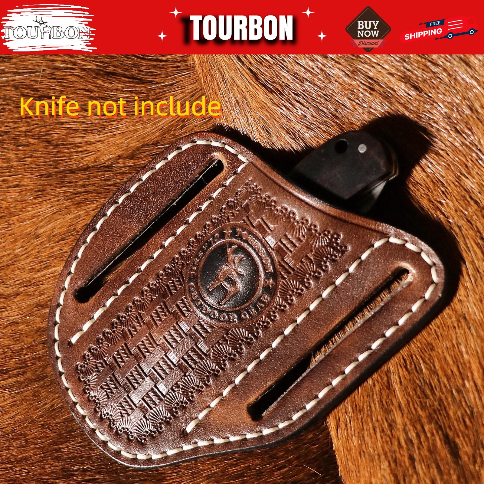 TOURBON Leather Pocket Knife Sheath EDC Folding Blade Knives Belt Holster Pouch