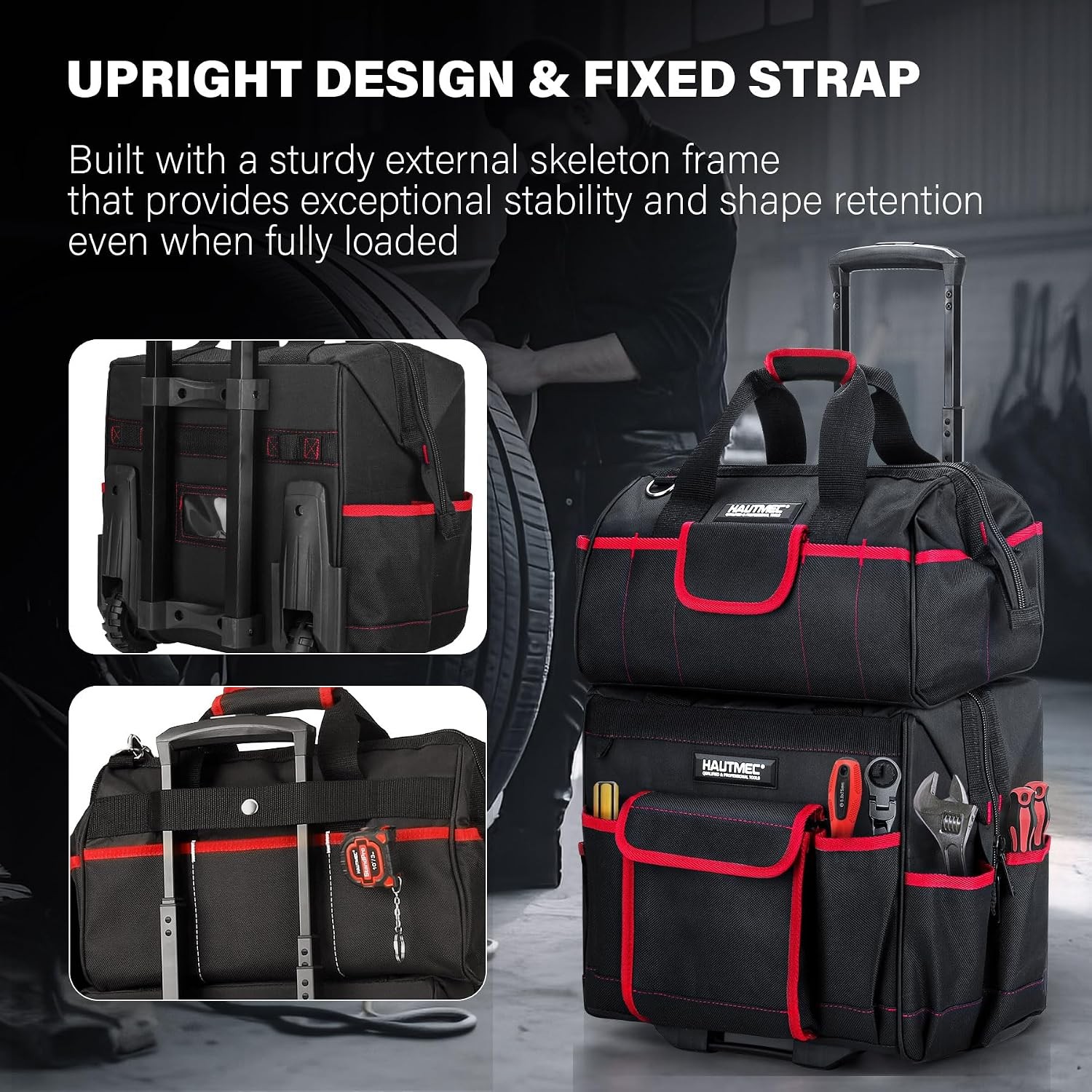HAUTMEC 2 Piece Rolling Tool Bag Set 15 Inch Wheeled Tote
