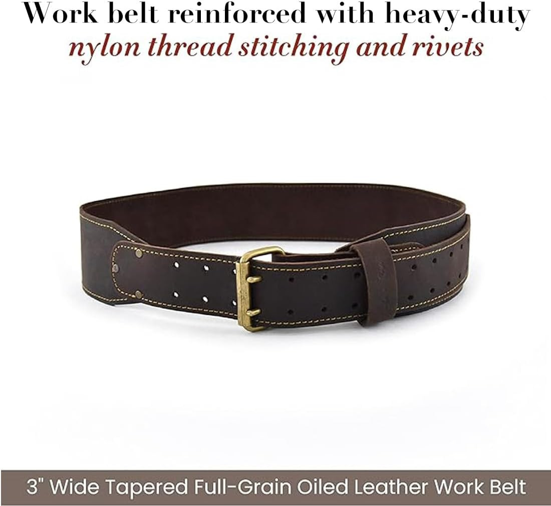 Style N Craft – 3″ Wide, Long, Tapered Full-Grain Oiled Leather Work Belt, Durab