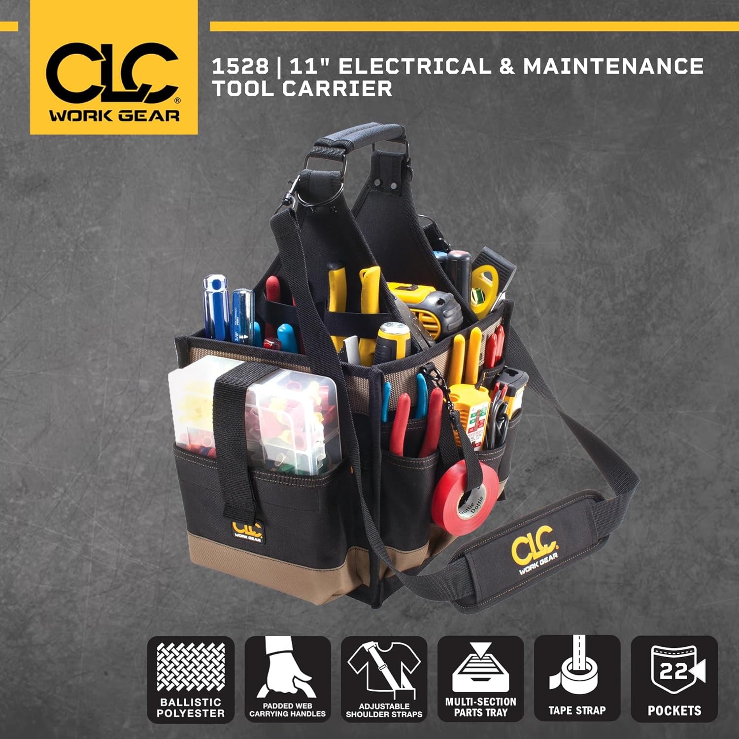 CLC Custom LeatherCraft 1528 Large Electrical and Maintenance Tool Carrier,Black