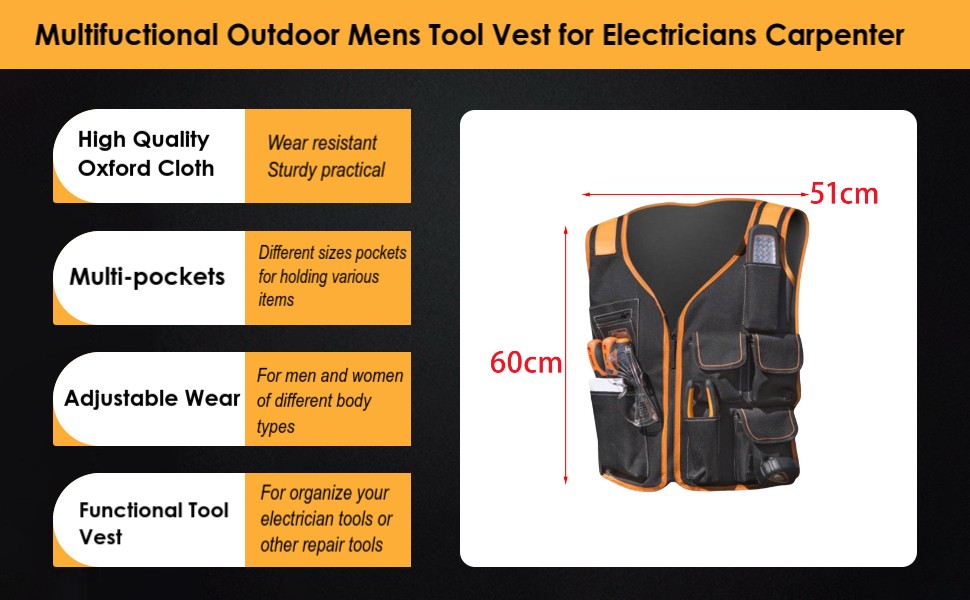 Tool Vest Work Vest for Men with Pockets Chest Tools Vest Construction Site Work
