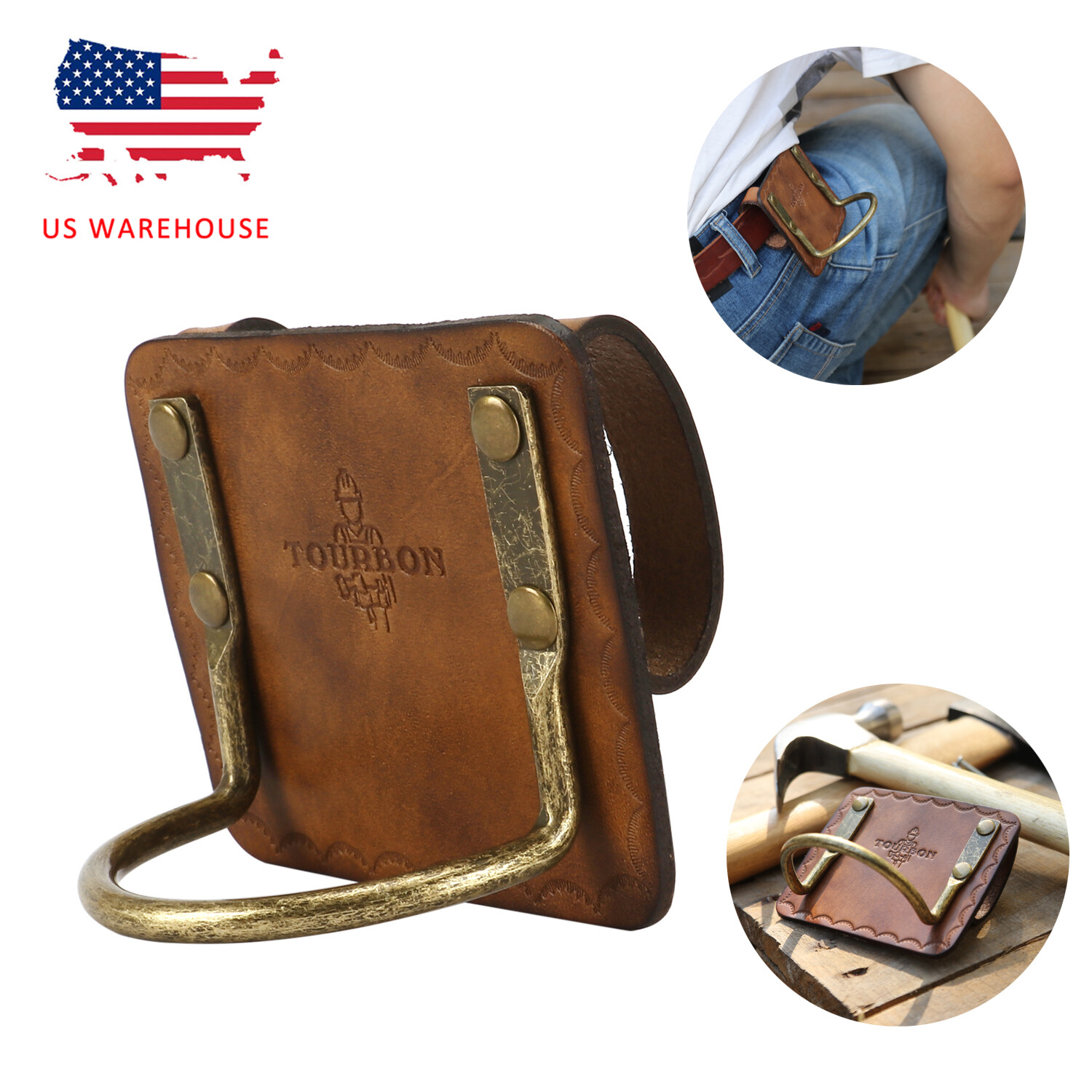 TOURBON Leather Axe Holder Hammer Holster w/Belt Loops Family Outdoor Picnic