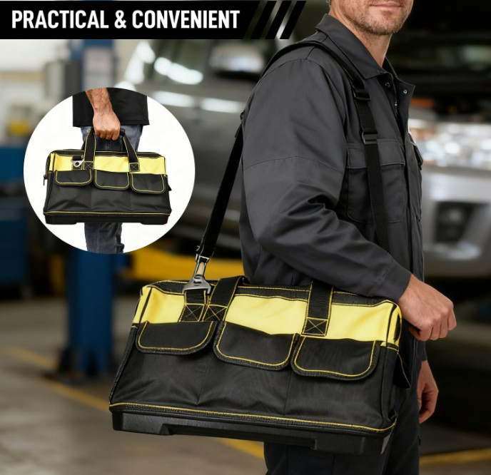 Bolsa Herramientas 16” Resistente 16 Bolsillos Correa Ajustable Base Impermeable