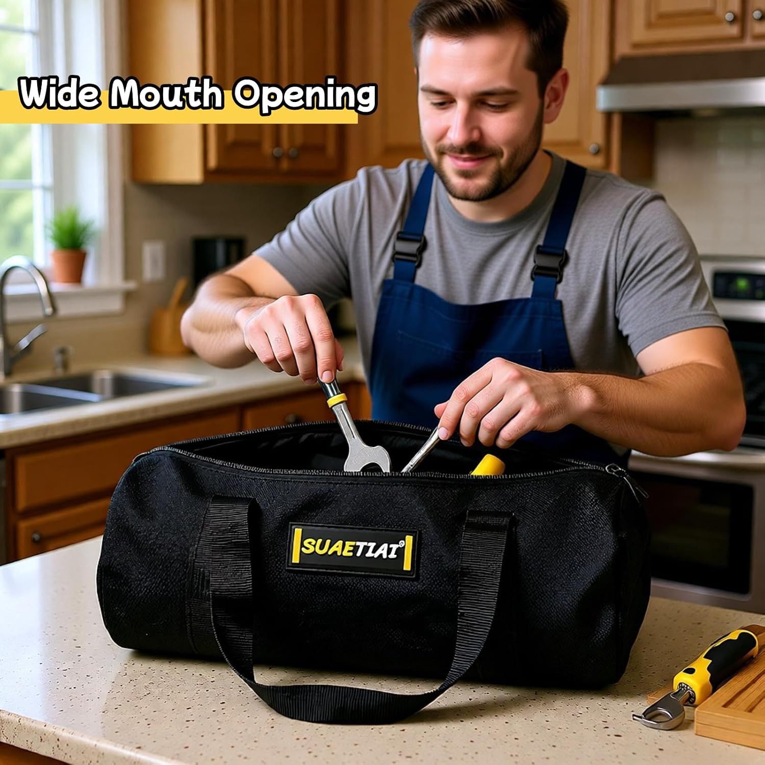 14 Inch Small Tool Bags for Men, Wide Mouth Zipper Tool Storage Bag, Large