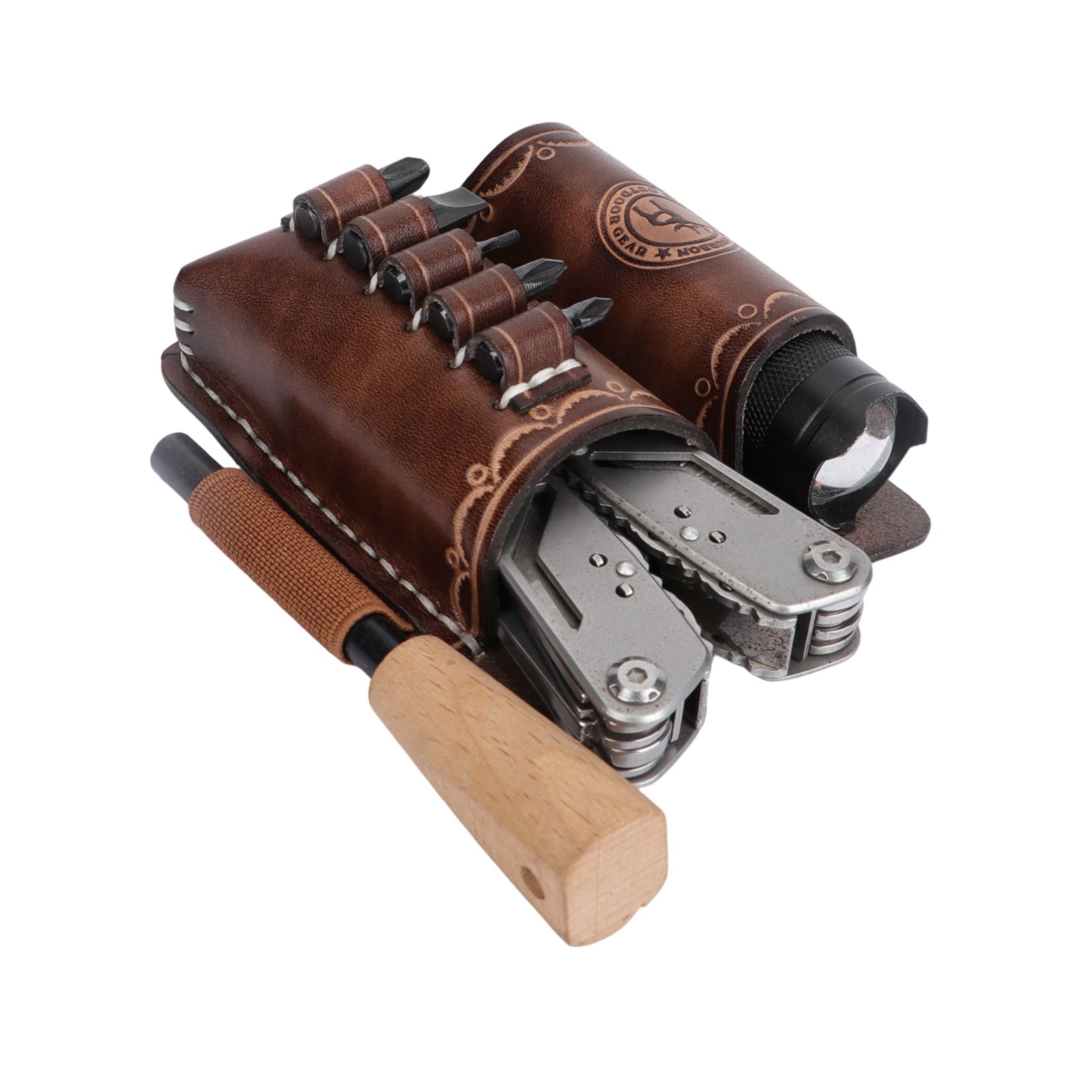 TOURBON Leather 4-in-1 Tools Belt Holder EDC/Flashlight/Bits Adapte