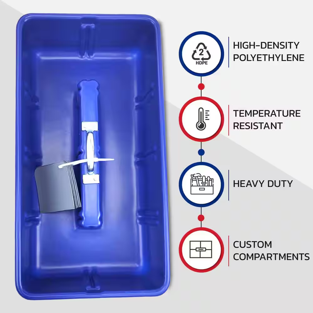 Professional Grade 25 In. Blue Polyethylene Tote Tray with 6-Dividers