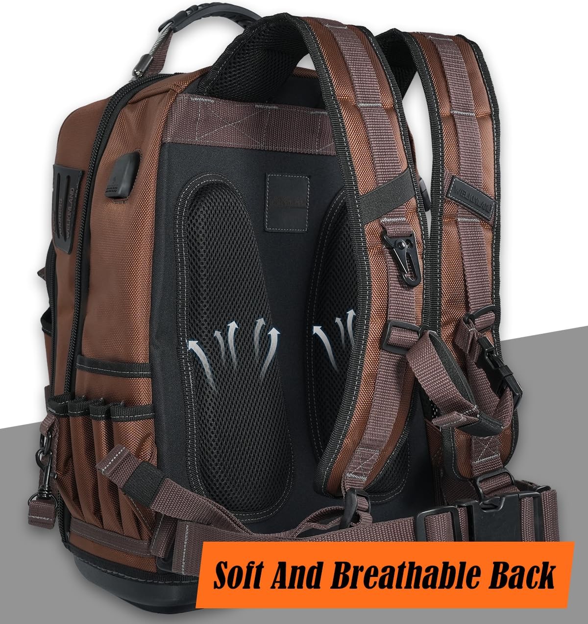 WELKINLAND 70Pockets HVAC Tool Backpack With Medium to Large, Brown & Black