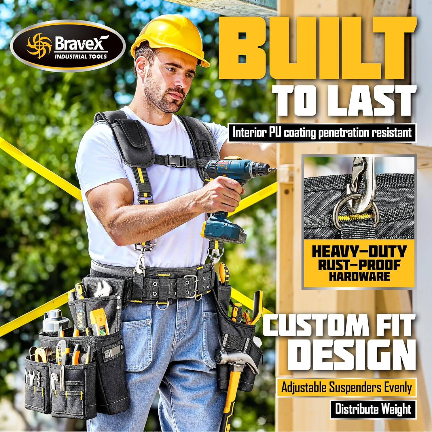 , Professional Tool Belt Organizer with Suspenders and 20 Pockets, 1200D Ballist