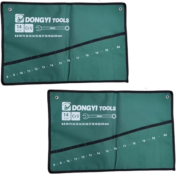 Wrench Roll Up Pouch 14 Slot Canvas Tool Bag Organizer 8mm to 24mm Metric Set 2