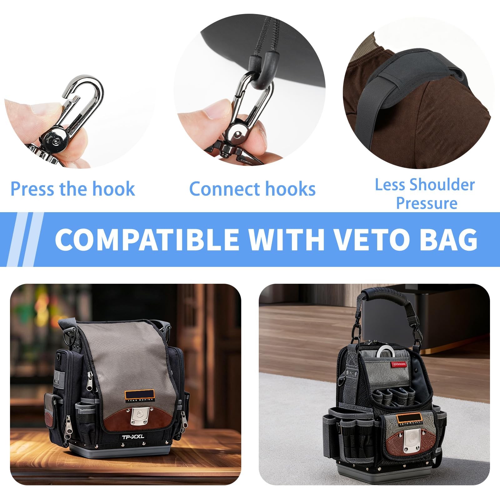 63″ Padded Adjustable Shoulder Strap with Veto Pac, Durable Bag Strap with He…