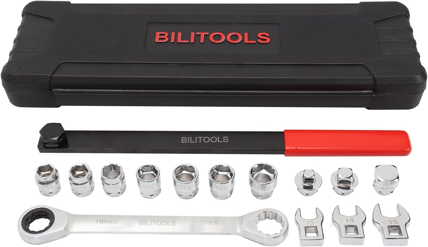 15-Piece Carbon Steel Serpentine Belt Tool Set with Ratcheting Wrench & Adapters